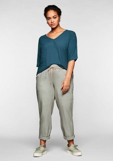 Sheego Shirt Mit V-Ausschnitt, In Oversized-Form - Petrol Sheego