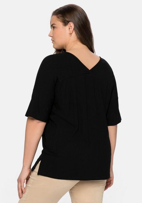 Sheego Shirt Mit V-Ausschnitt, In Oversized-Form - Schwarz Sheego