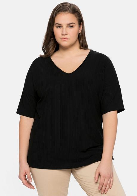 Sheego Shirt Mit V-Ausschnitt, In Oversized-Form - Schwarz Sheego