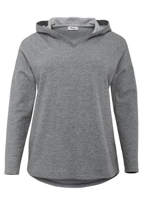 Sheego Shirt Mit V-Ausschnitt Und Kapuze - Dunkelgrau Meliert Sheego