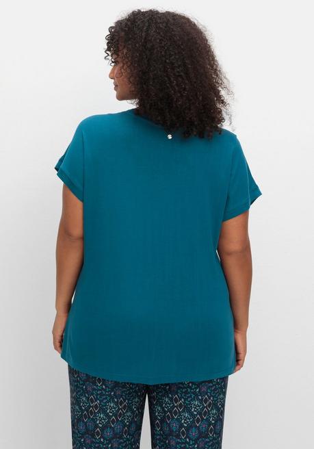 Sheego Shirt Mit V-Ausschnitt Und Zierpaspel Vorn - Dunkelpetrol Sheego