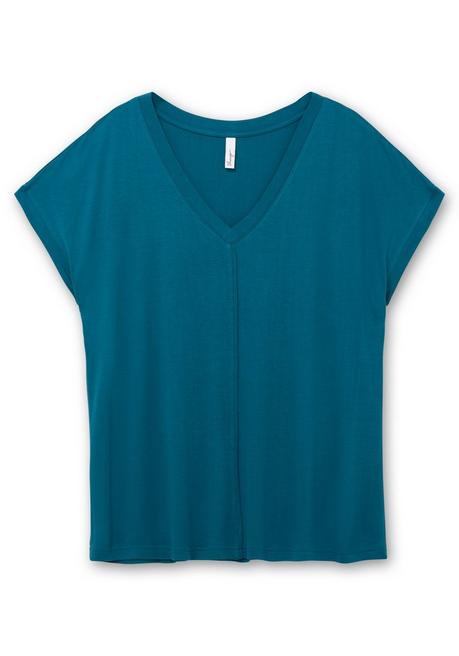 Sheego Shirt Mit V-Ausschnitt Und Zierpaspel Vorn - Dunkelpetrol Sheego