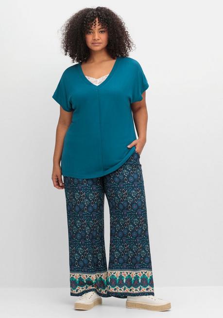 Sheego Shirt Mit V-Ausschnitt Und Zierpaspel Vorn - Dunkelpetrol Sheego