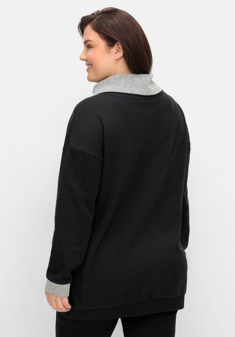 Sheego Shirt Mit Weitem Kragen Und Doubleface-Verarbeitung - Schwarz Sheego