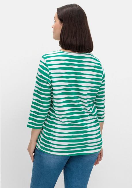 Sheego Shirt Mit Welligen Streifen Und 3/4-Ärmeln - Blattgrün Gestreift Sheego