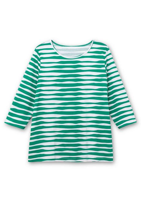Sheego Shirt Mit Welligen Streifen Und 3/4-Ärmeln - Blattgrün Gestreift Sheego