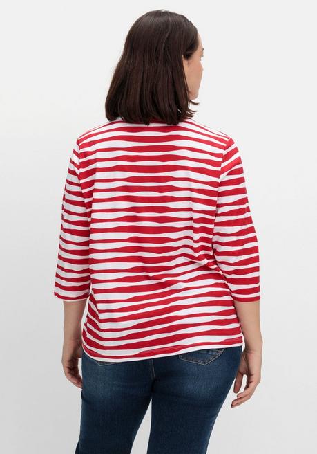 Sheego Shirt Mit Welligen Streifen Und 3/4-Ärmeln - Rot Gestreift Sheego