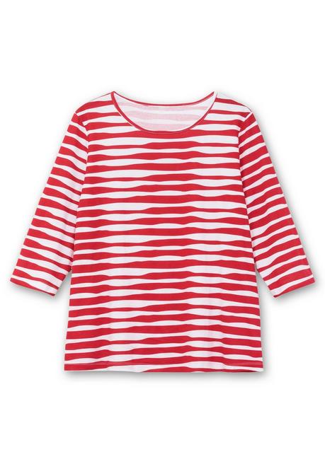 Sheego Shirt Mit Welligen Streifen Und 3/4-Ärmeln - Rot Gestreift Sheego