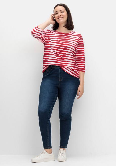 Sheego Shirt Mit Welligen Streifen Und 3/4-Ärmeln - Rot Gestreift Sheego