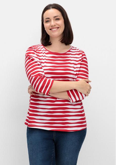 sheego Shirt mit welligen Streifen und 3/4-Ärmeln - rot gestreift sheego