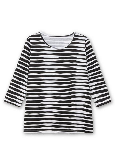 Sheego Shirt Mit Welligen Streifen Und 3/4-Ärmeln - Schwarz Gestreift Sheego