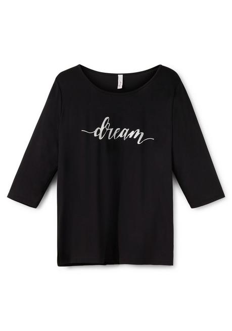 Sheego Shirt Mit Wording-Frontdruck Und 3/4-Ärmeln - Schwarz Sheego