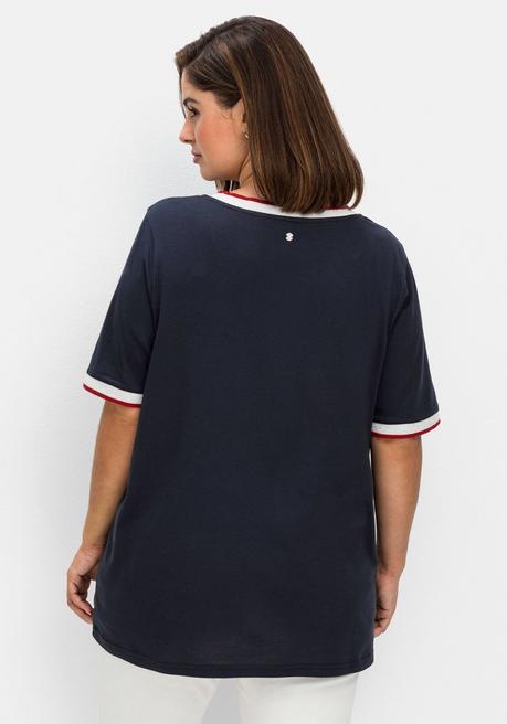 Sheego Shirt Mit Wordingprint Und Kontrastbündchen - Nachtblau Bedruckt Sheego