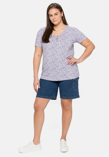 Sheego Shirt Mit Zartem Alloverdruck, Leicht Elastisch - Lavendel Sheego