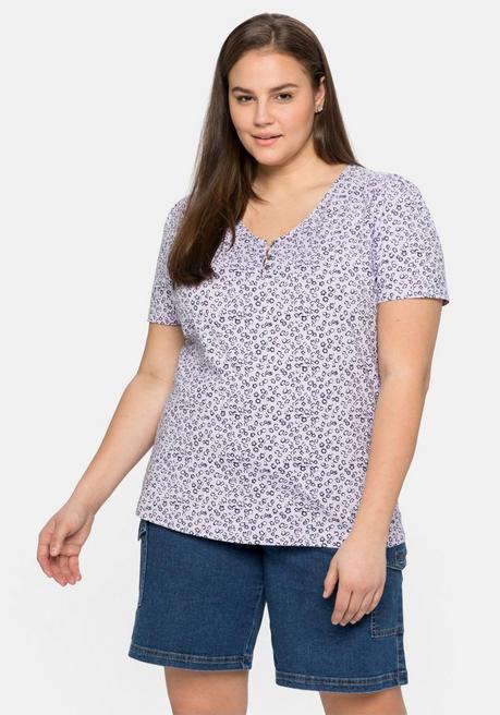 sheego Shirt mit zartem Alloverdruck, leicht elastisch - lavendel sheego