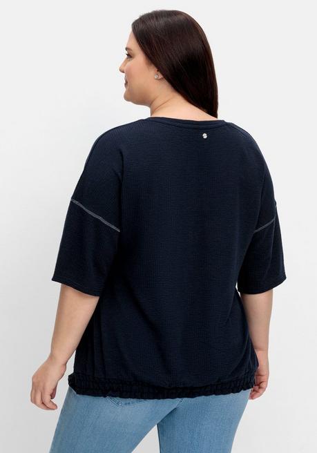 Sheego Shirt Mit Ziernaht An Den Ärmeln Und Smokbund - Nachtblau Sheego