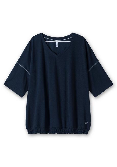 Sheego Shirt Mit Ziernaht An Den Ärmeln Und Smokbund - Nachtblau Sheego