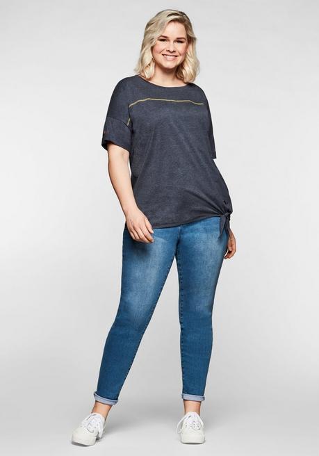 Sheego Shirt Mit Ziernaht Und Knotendetail Am Saum - Marine Sheego