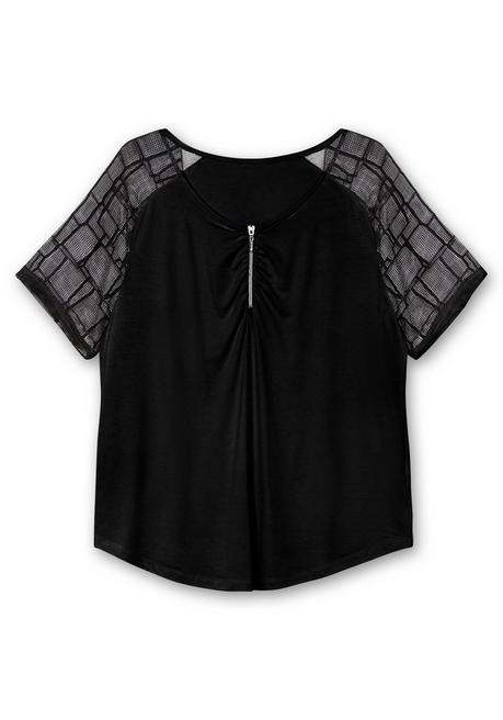 Creation L Shirt Mit Zipper Und Ärmeln Aus Spitze - Schwarz Sheego