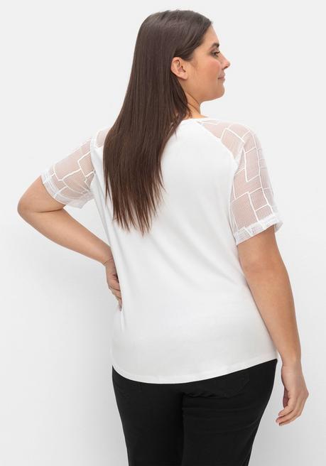 Creation L Shirt Mit Zipper Und Ärmeln Aus Spitze - Weiß Sheego