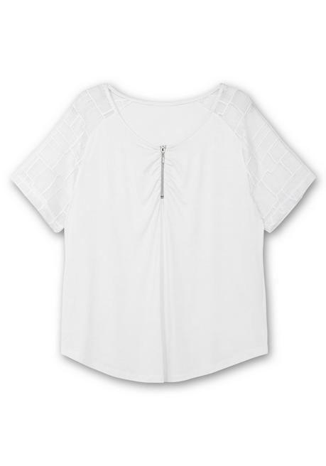 Creation L Shirt Mit Zipper Und Ärmeln Aus Spitze - Weiß Sheego