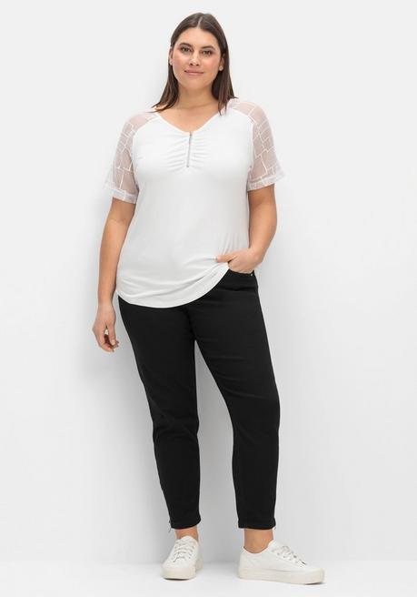 Creation L Shirt Mit Zipper Und Ärmeln Aus Spitze - Weiß Sheego