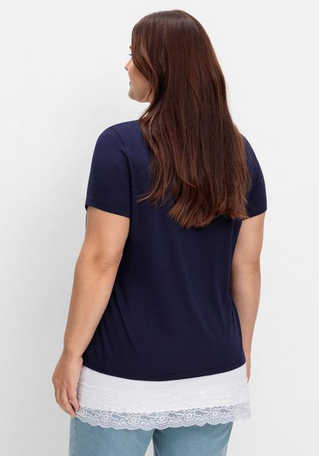 Sheego Shirt-Verlängerung Mit Spitzenbund - Weiß Sheego