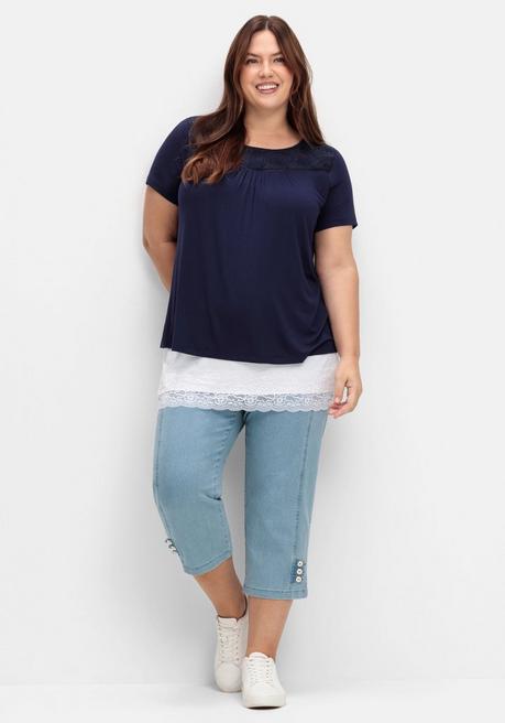 Sheego Shirt-Verlängerung Mit Spitzenbund - Weiß Sheego