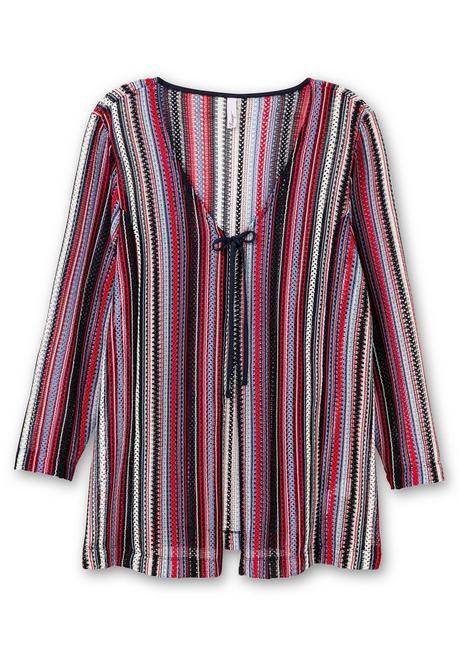 Sheego Shirtjacke In Häkel-Optik, V-Ausschnitt Mit Bindeband - Nachtblau Gestreift Sheego