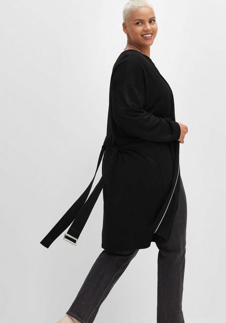 Sheego Shirtjacke In Longform Mit Dekorativem Gürtel - Schwarz Sheego