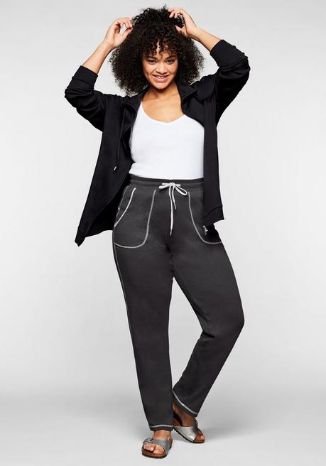 Sheego Shirtjacke Mit Stehkragen Und Bindeband - Schwarz Sheego