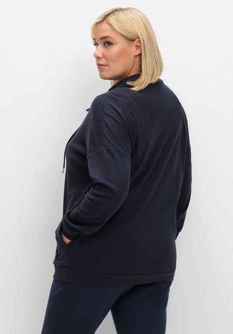 Sheego Shirtjacke Mit Stehkragen Und Bindeband - Tiefblau Sheego