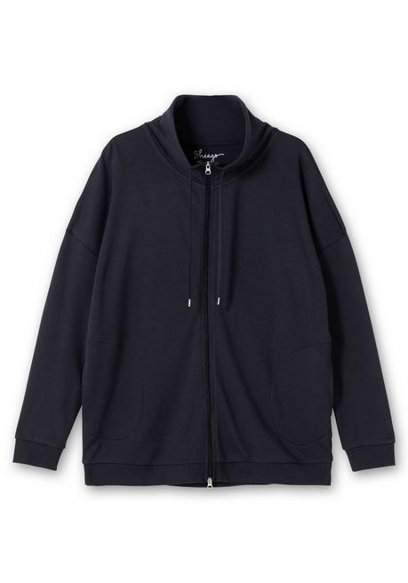 Sheego Shirtjacke Mit Stehkragen Und Bindeband - Tiefblau Sheego