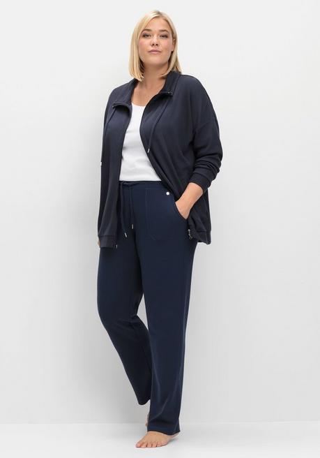 Sheego Shirtjacke Mit Stehkragen Und Bindeband - Tiefblau Sheego