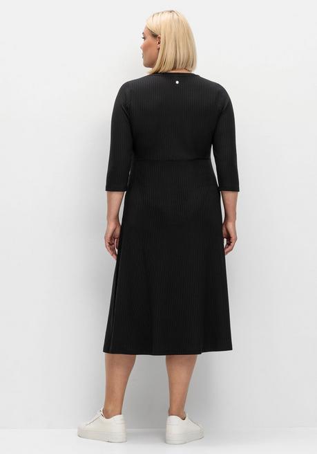 Sheego Shirtkleid Aus Rippqualität, Mit 3/4-Ärmeln - Schwarz Sheego