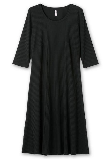 Sheego Shirtkleid Aus Rippqualität, Mit 3/4-Ärmeln - Schwarz Sheego