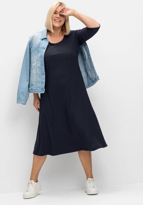 Sheego Shirtkleid Aus Rippqualität, Mit 3/4-Ärmeln - Tiefblau Sheego