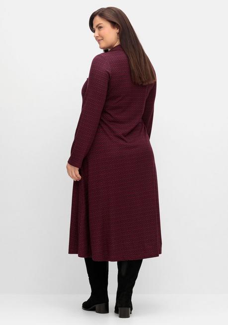 Sheego Shirtkleid In A-Linie, Mit Kragen Und Kellerfalte - Weinrot Gemustert Sheego