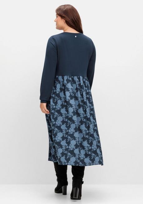 Sheego Shirtkleid In Midilänge, Im Muster- Und Materialmix - Nachtblau Gemustert Sheego