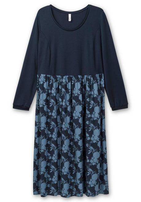 Sheego Shirtkleid In Midilänge, Im Muster- Und Materialmix - Nachtblau Gemustert Sheego