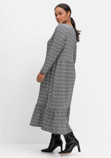 Sheego Shirtkleid In Midilänge, Mit Blumendruck - Schwarz-weiß Sheego