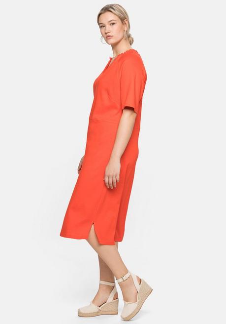 Sheego Shirtkleid Mit Gesmoktem V-Ausschnitt - Rotorange Sheego