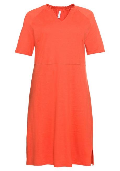 Sheego Shirtkleid Mit Gesmoktem V-Ausschnitt - Rotorange Sheego