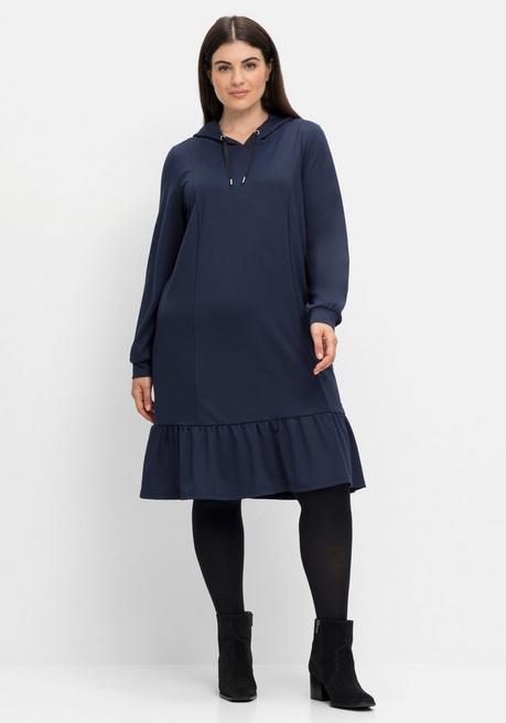 Sheego Shirtkleid Mit Kapuze Und Volant Am Saum - Nachtblau Sheego
