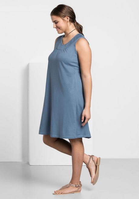 Sheego Shirtkleid Mit Smok-Einsatz, In A-Linie - Blau Sheego