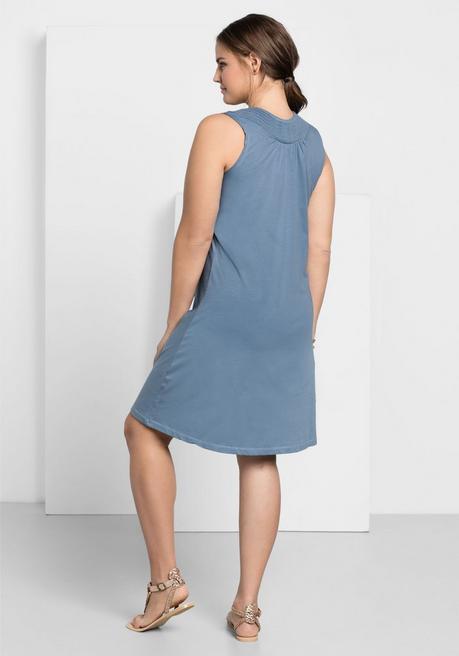 Sheego Shirtkleid Mit Smok-Einsatz, In A-Linie - Blau Sheego