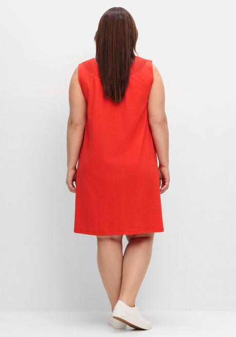 Sheego Shirtkleid Mit Smok-Einsatz, In A-Linie - Rot Sheego