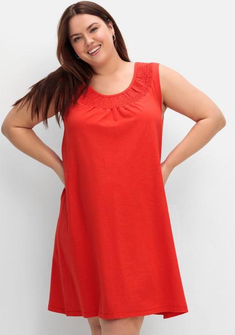 Sheego Shirtkleid Mit Smok-Einsatz, In A-Linie - Rot Sheego