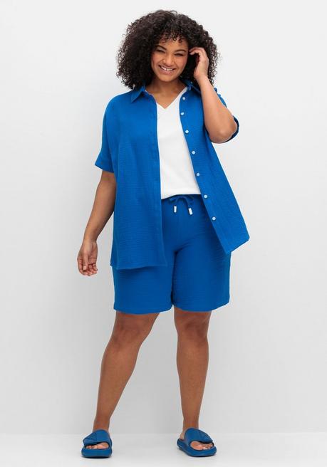 sheego Shorts mit Schlupfbund, aus Musselin - kobalt sheego