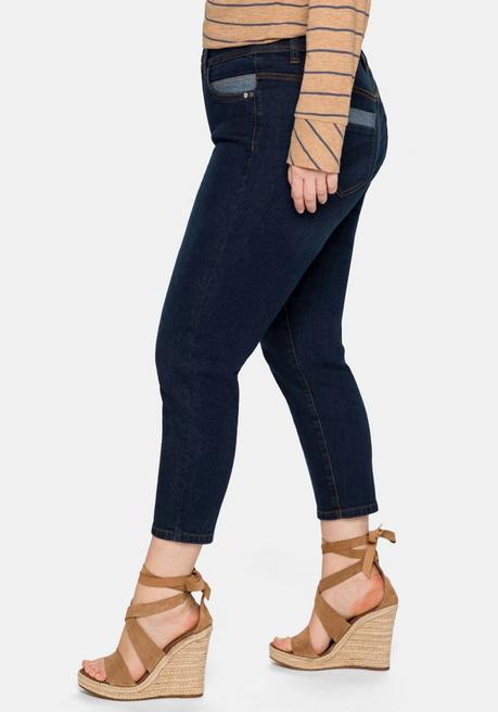 Sheego Skinny Jeans In 7/8-Länge, Mit Stickerei Vorn - Dark Blue Denim Sheego